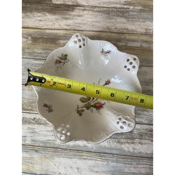 Classic Rose Rosenthal Germany Reticulated Bowl Pink Roses Gold Trim 7.5" - Picture 9 of 9